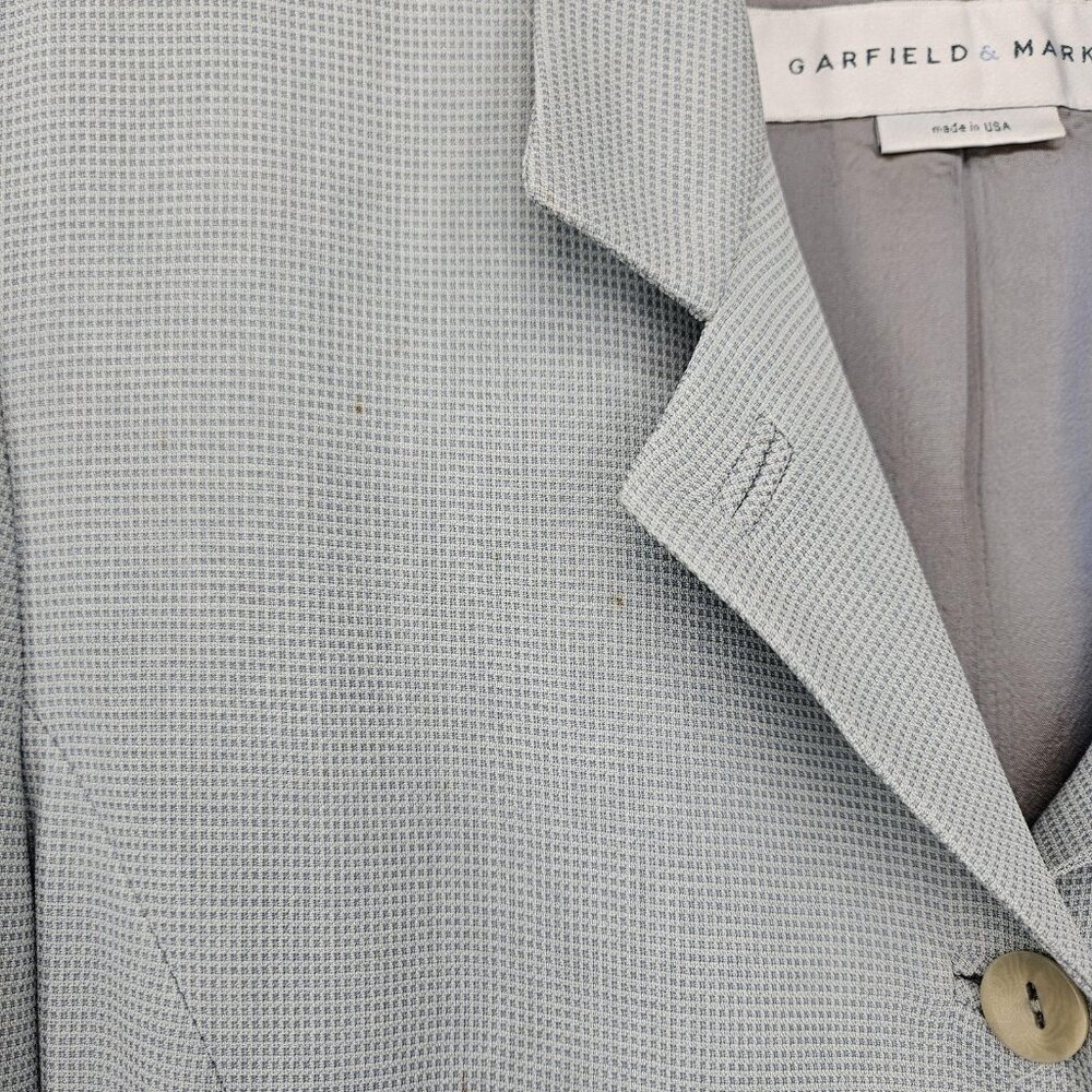 Garfield Marks Blazer Jacket Suit Women 12 Gray Button Micro Check USA Office - Picture 13 of 16